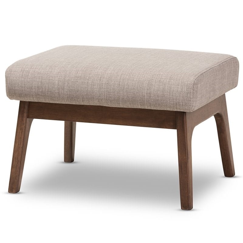Bowery Hill Fabric Ottoman in Light Gray and Walnut Brown