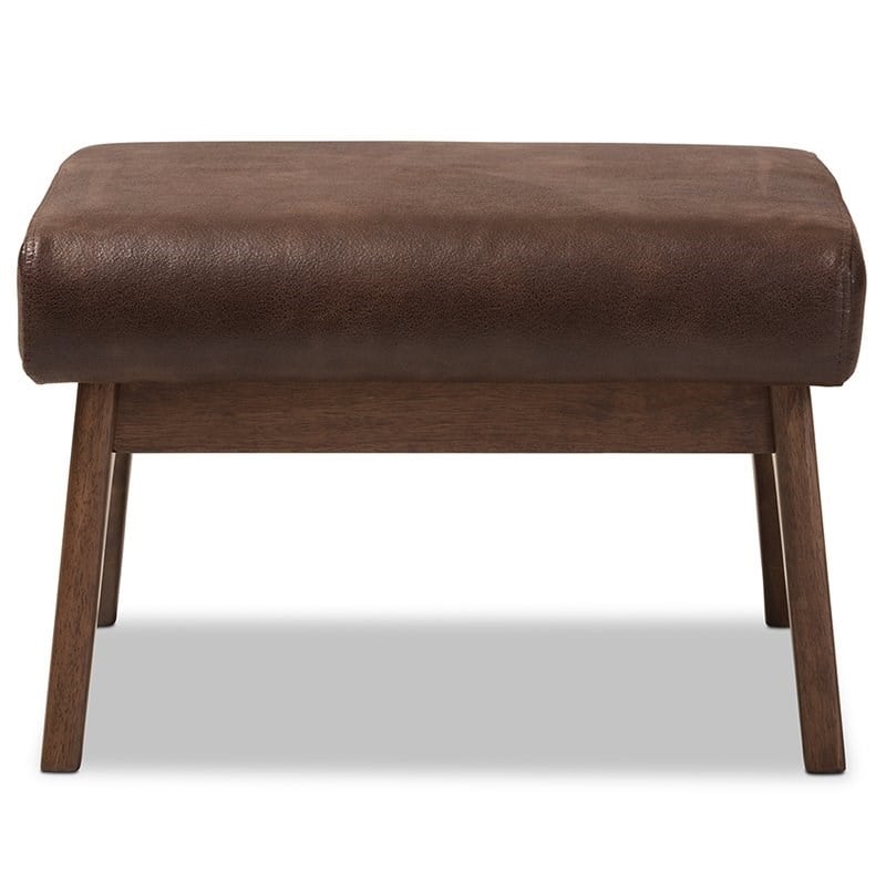 Bowery Hill Faux Leather Ottoman in Brown and Walnut Brown