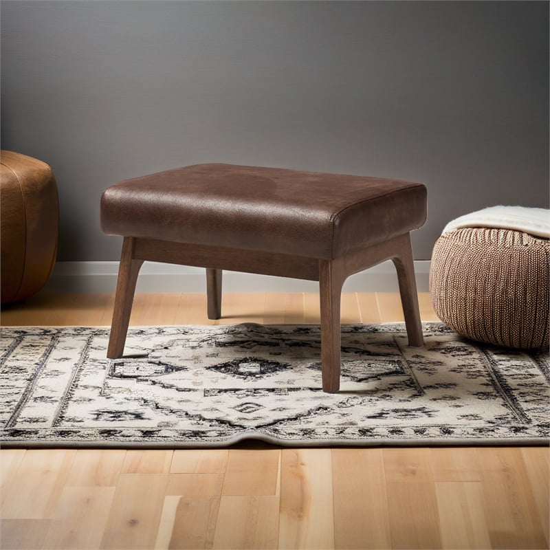 Bowery Hill Faux Leather Ottoman in Brown and Walnut Brown