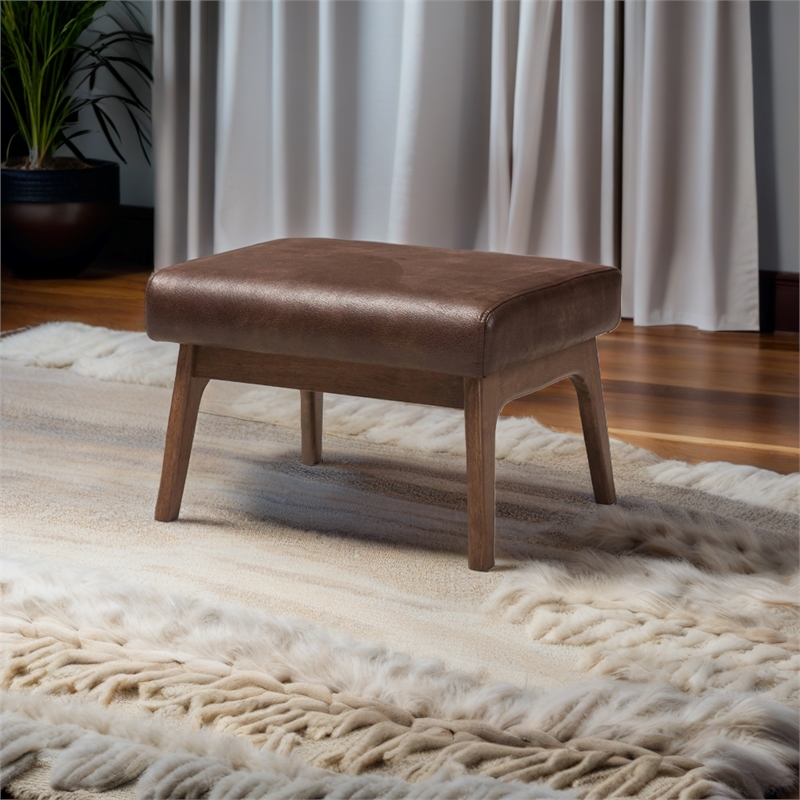 Bowery Hill Faux Leather Ottoman in Brown and Walnut Brown