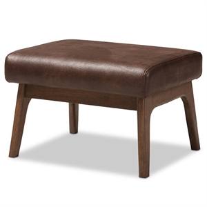 bowery hill faux leather ottoman in brown and walnut brown