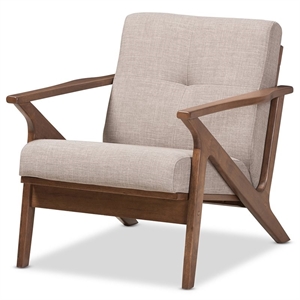 Bowery Hill Tufted Accent Arm Chair in Gray and Walnut Brown