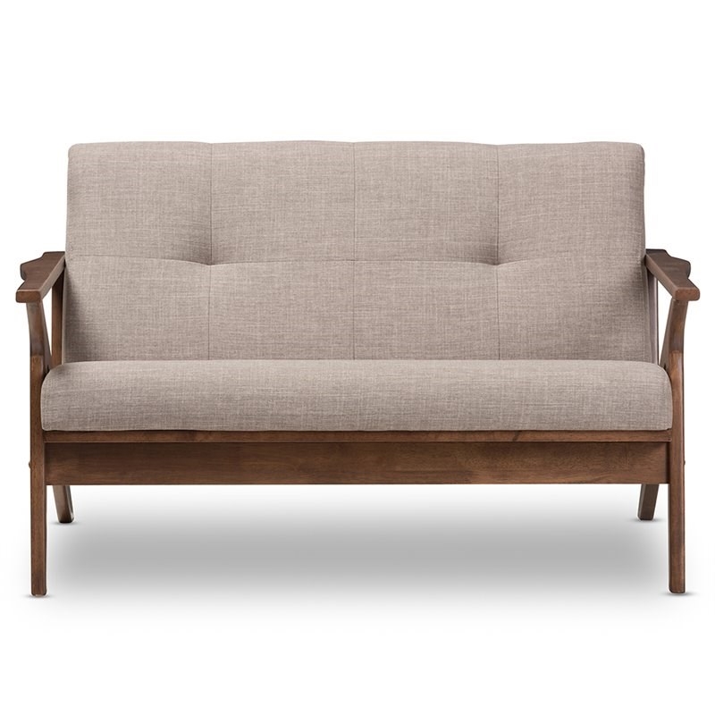 Bowery Hill Tufted Loveseat in Light Gray and Walnut Brown