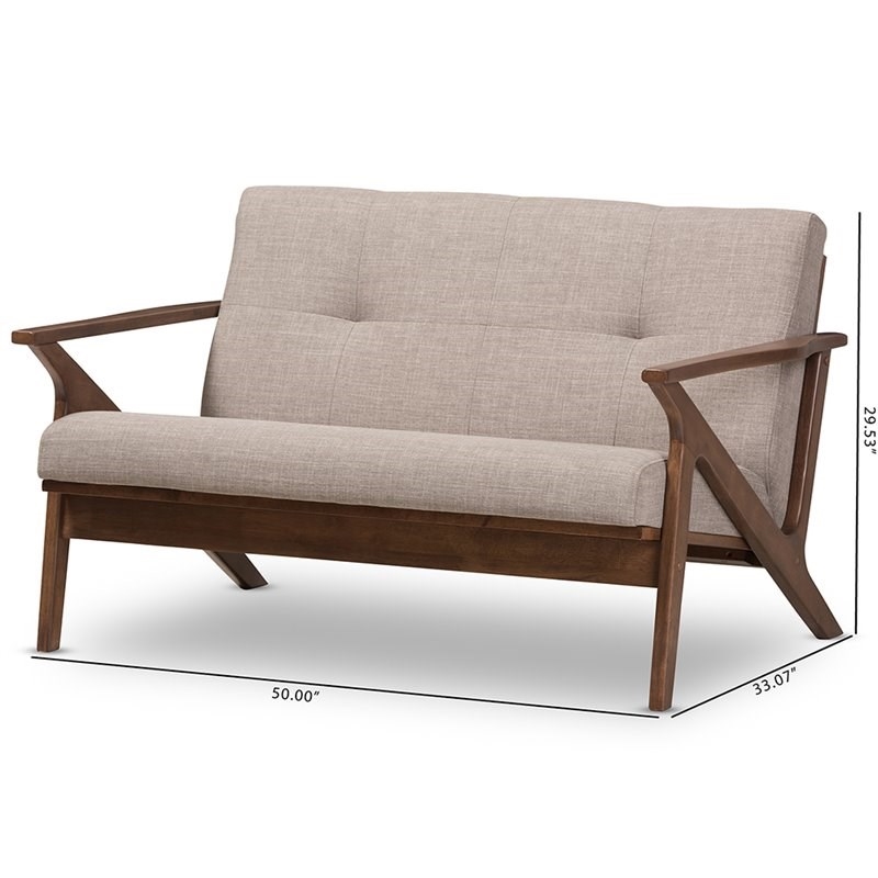 Bowery Hill Tufted Loveseat in Light Gray and Walnut Brown