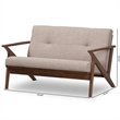 Bowery Hill Tufted Loveseat in Light Gray and Walnut Brown