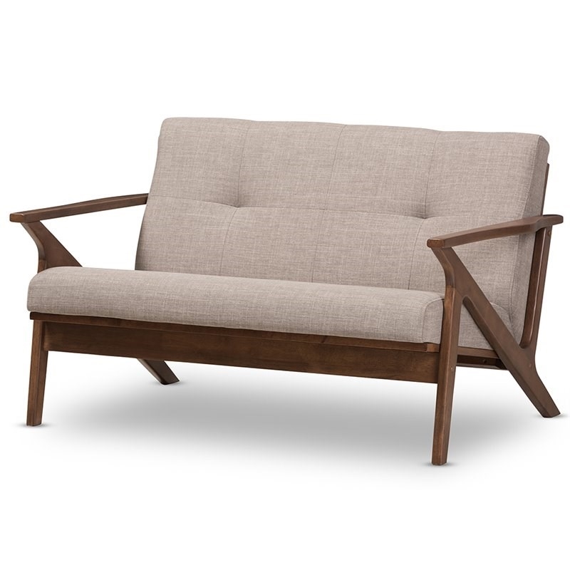 Bowery Hill Tufted Loveseat in Light Gray and Walnut Brown