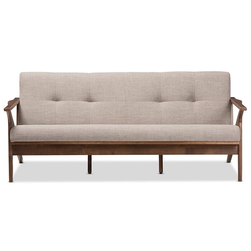 Bowery Hill Fabric Sofa in Light Gray and Walnut Brown
