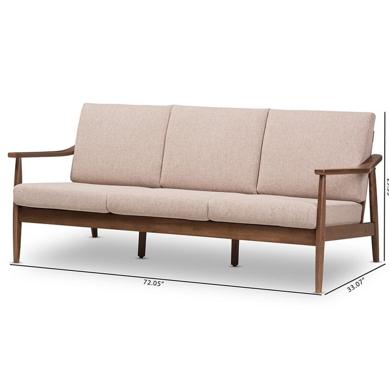 Bowery Hill Fabric Sofa in Light Gray and Walnut Brown