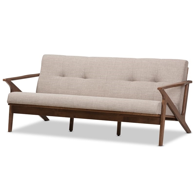 Bowery Hill Fabric Sofa in Light Gray and Walnut Brown