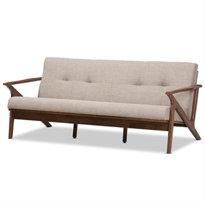 Bowery Hill Fabric Sofa in Light Gray and Walnut Brown
