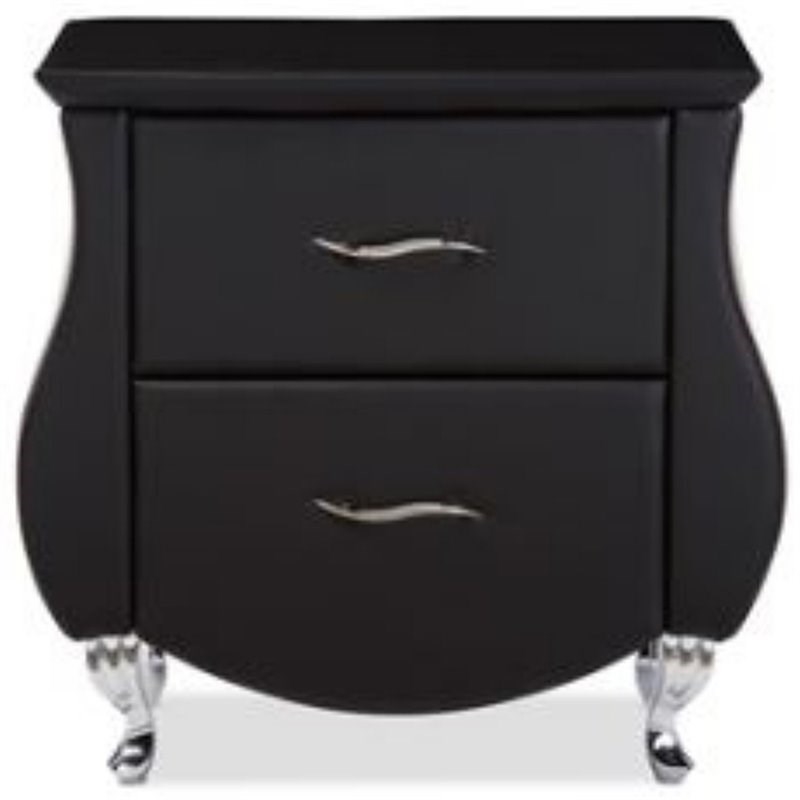 Bowery Hill 2 Drawer Faux Leather Nightstand in Black