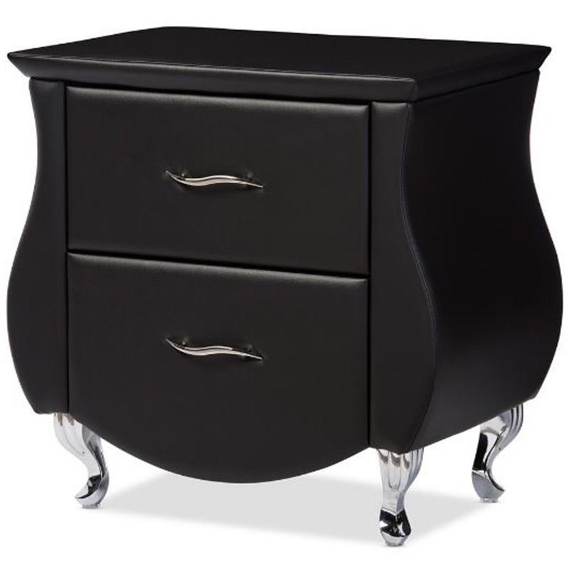Bowery Hill 2 Drawer Faux Leather Nightstand in Black