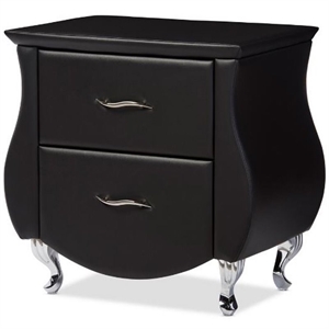 Bowery Hill 2 Drawer Faux Leather Nightstand in Black