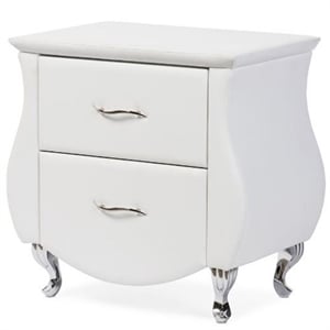 bowery hill 2 drawer faux leather nightstand in white