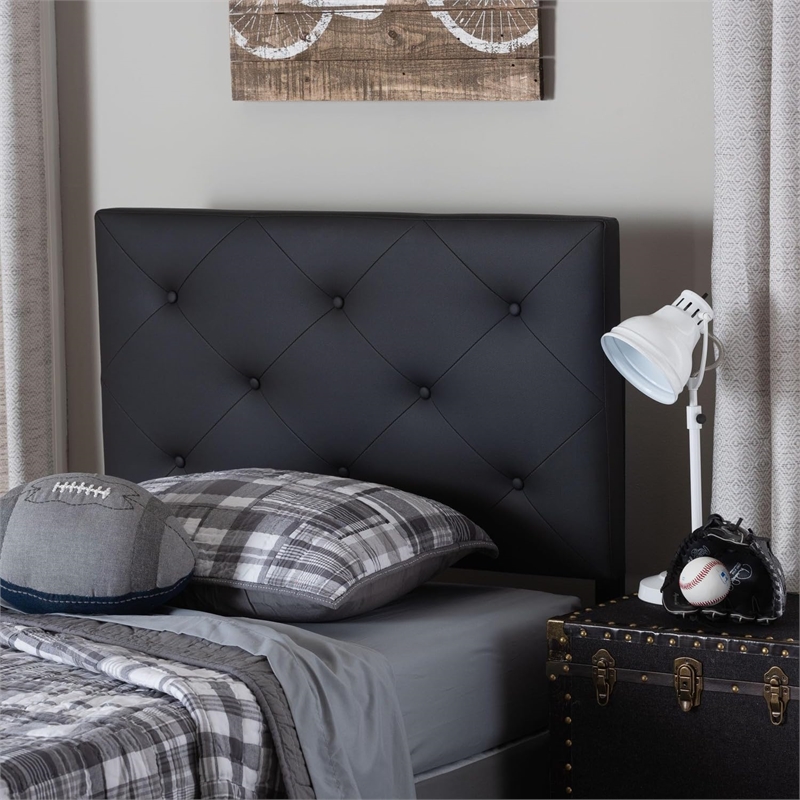 Bowery Hill Modern Faux Leather Upholstered Twin Headboard in Black