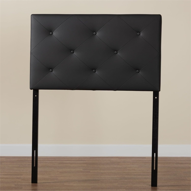 Bowery Hill Modern Faux Leather Upholstered Twin Headboard in Black