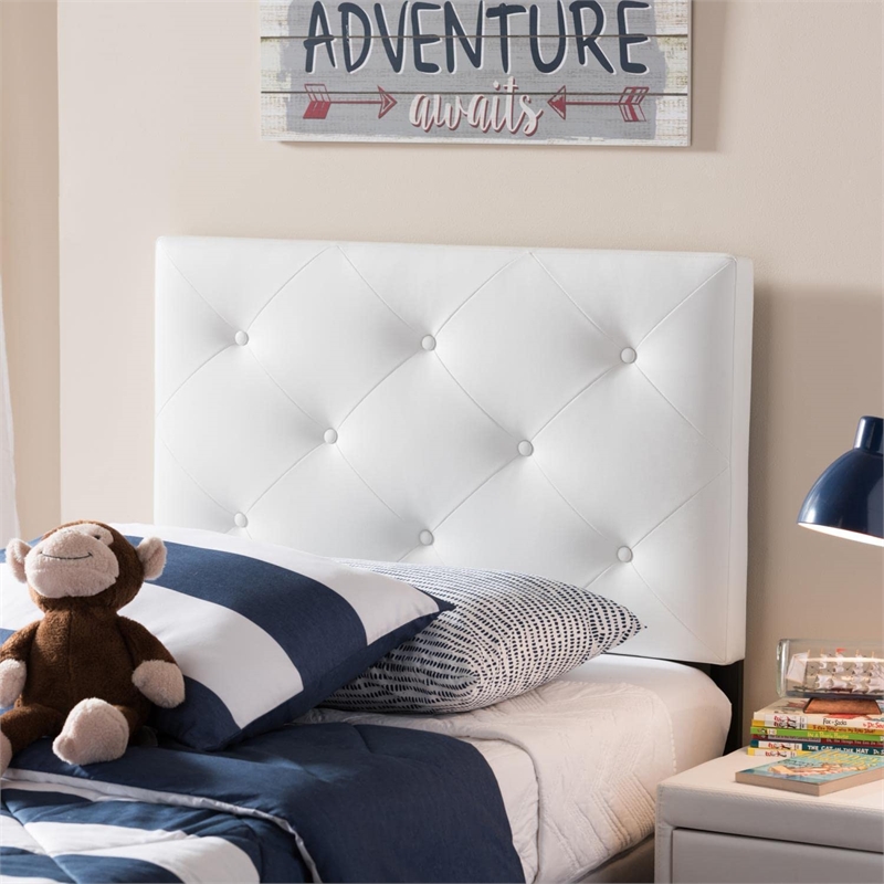 Bowery Hill Modern Faux Leather Upholstered Twin Headboard in White