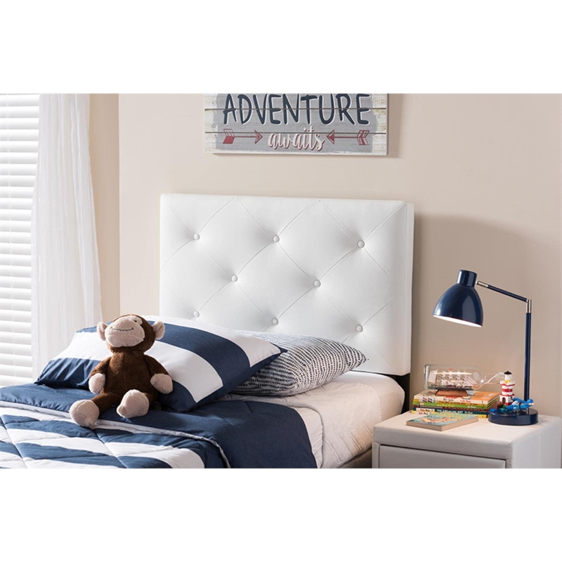 Bowery Hill Modern Faux Leather Upholstered Twin Headboard in White