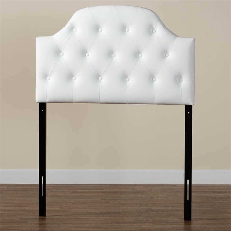 Bowery Hill Faux Leather Upholstered Twin Headboard w/ Adjustable Legs in White