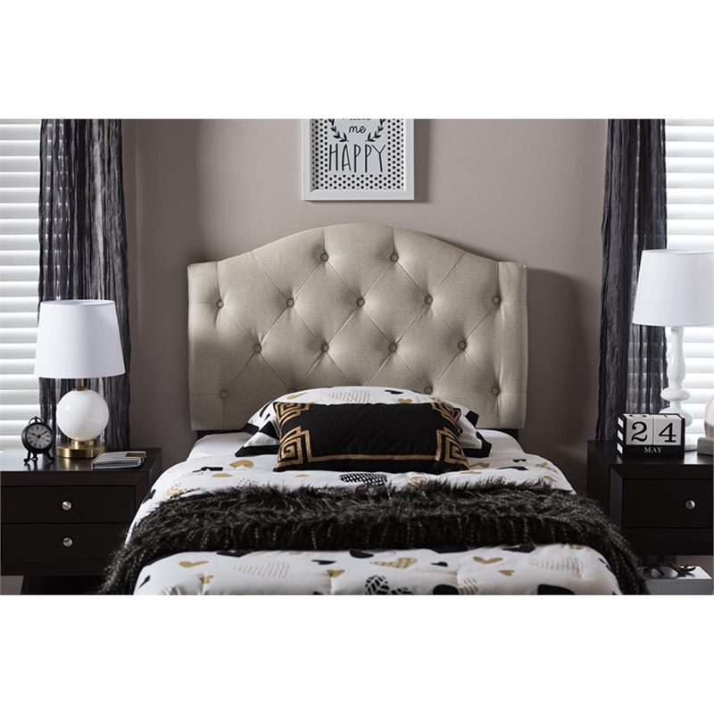 Bowery Hill Faux Leather Upholstered Twin Headboard in Light Beige
