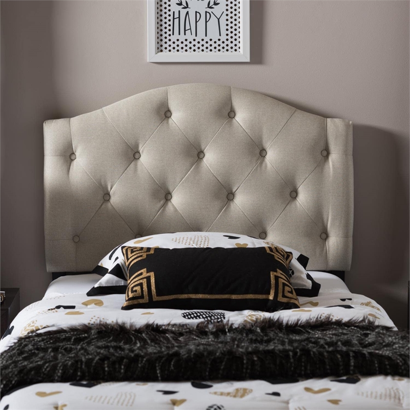 Bowery Hill Faux Leather Upholstered Twin Headboard in Light Beige