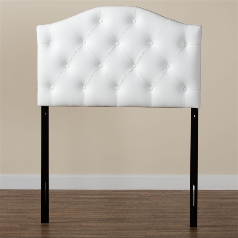 Bowery Hill Faux Leather Upholstered Twin Headboard with Wood Frame in White