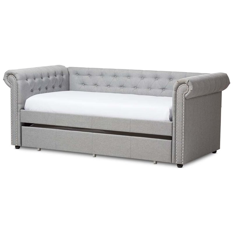Bowery Hill Classically Designed Fabric Daybed with Trundle in Gray