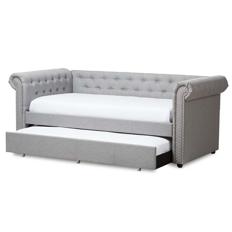 Bowery Hill Classically Designed Fabric Daybed with Trundle in Gray