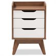 Bowery Hill Contemporary 3 Drawer Nightstand in White and Walnut