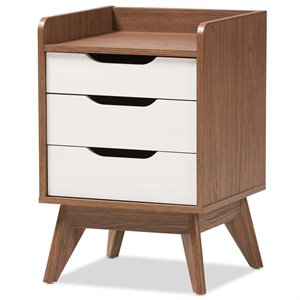 Bowery Hill Contemporary 3 Drawer Nightstand in White and Walnut