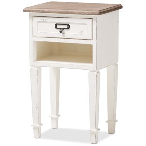 bowery hill modern 1 drawer wood nightstand in weathered oak white