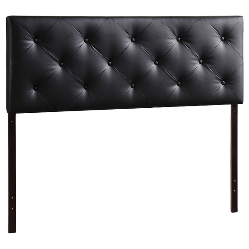 Bowery Hill Modern Faux Leather Tufted Full Panel Headboard in Black