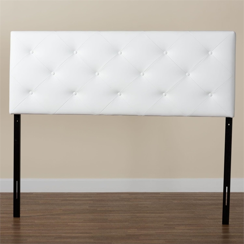 Bowery Hill Modern Faux Leather Tufted Full Size Panel Headboard in White