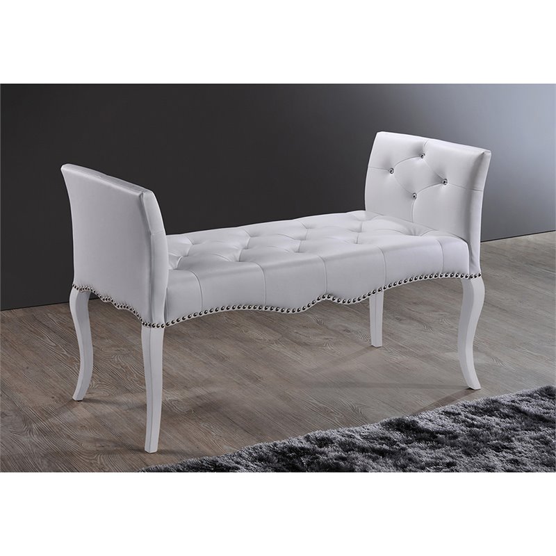 Bowery Hill Contemporary Faux Leather Tufted Bench in White