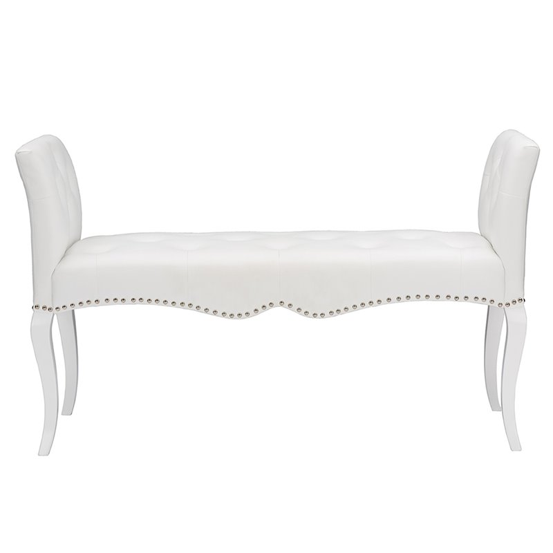 Bowery Hill Contemporary Faux Leather Tufted Bench in White