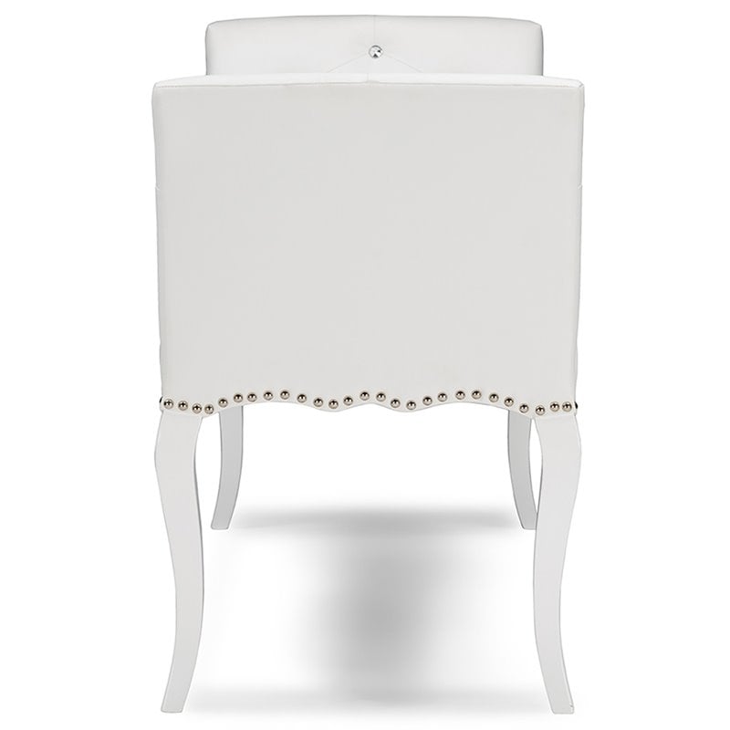 Bowery Hill Contemporary Faux Leather Tufted Bench in White