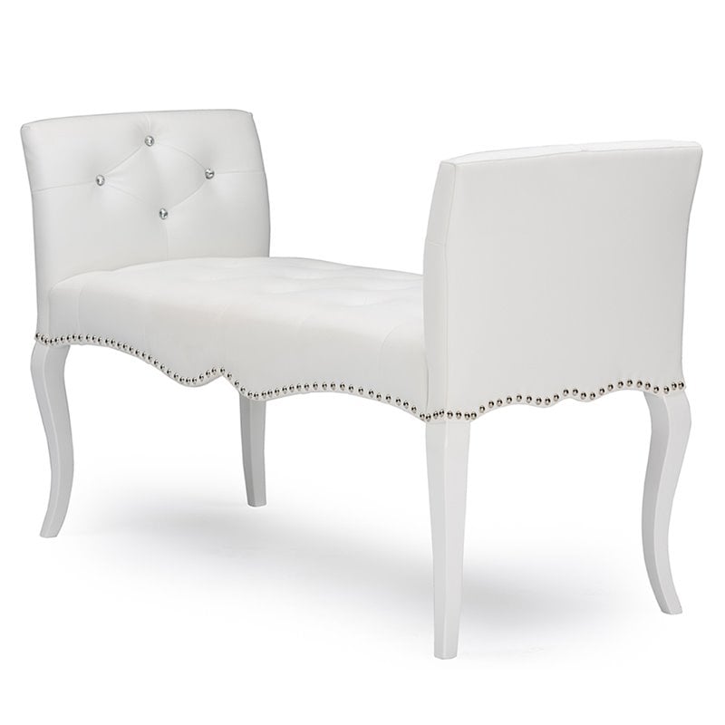 Bowery Hill Contemporary Faux Leather Tufted Bench in White