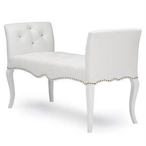 bowery hill contemporary faux leather tufted bench in white
