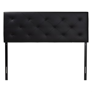 Bowery Hill Faux Leather Tufted King Panel Headboard in Black