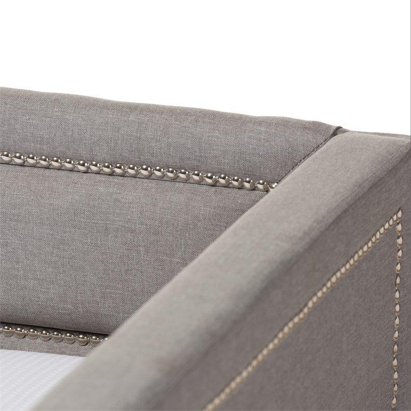 Bowery Hill Contemporary Twin Daybed in Gray Linen Fabric