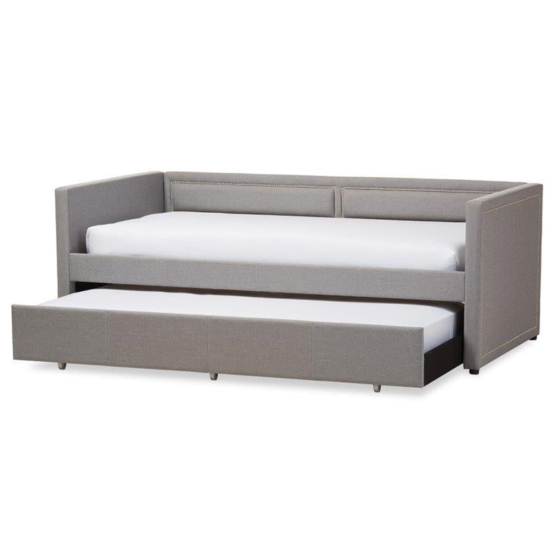 Bowery Hill Contemporary Twin Daybed in Gray Linen Fabric