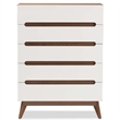 Bowery Hill Mid-Century 5-Drawer Board Wood Chest in White/Walnut