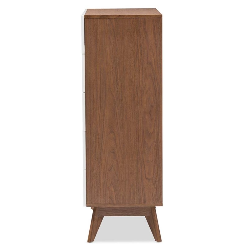Bowery Hill Mid-Century 5-Drawer Board Wood Chest in White/Walnut