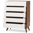 Bowery Hill Mid-Century 5-Drawer Board Wood Chest in White/Walnut