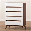 Bowery Hill Mid-Century 5-Drawer Board Wood Chest in White/Walnut