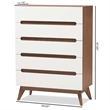 Bowery Hill Mid-Century 5-Drawer Board Wood Chest in White/Walnut