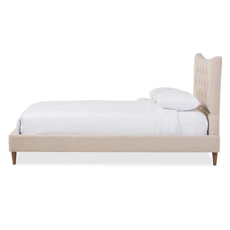 Bowery Hill Modern Queen Platform Bed in Beige Linen Fabric