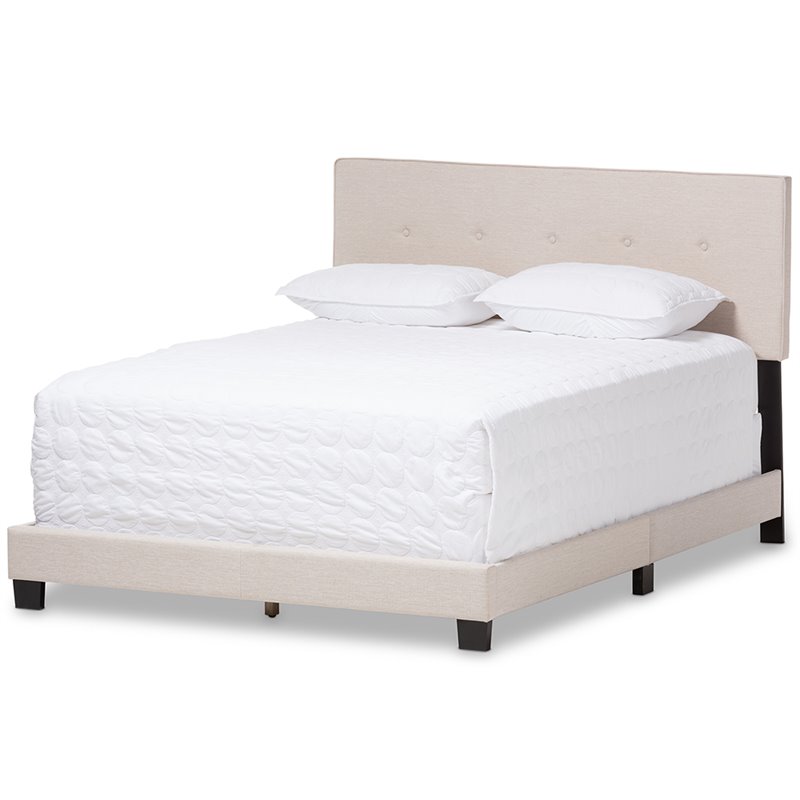 Bowery Hill Modern Tufted Queen Low Profile Bed in Light Beige