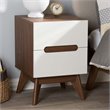 Bowery Hill Mid-Century 2 Drawer Nightstand in White and Walnut
