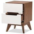 Bowery Hill Mid-Century 2 Drawer Nightstand in White and Walnut
